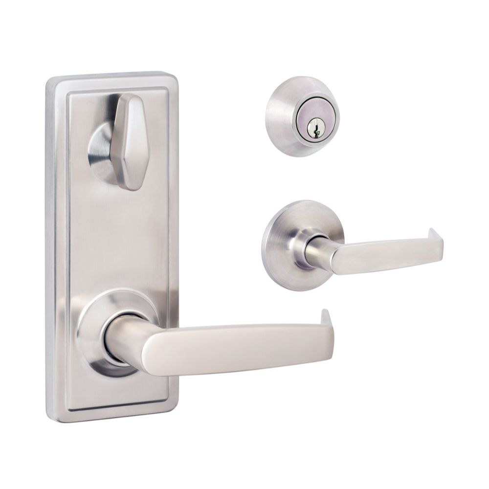Sure-Loc Hardware IN301-CDR 32D Interconnect Lock 4 Inch Center to Center Single Cylinder Deadbolt and Jackson Passage Lever Grade 2 in Satin Stainless